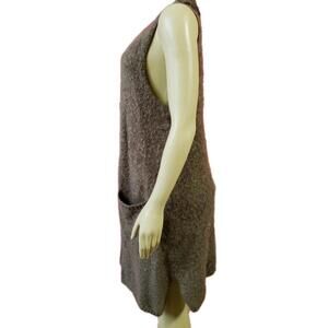 Escio Duster Brown Fuzzy Women's Open Cardigan Vest Crochet Back  Pockets Size M